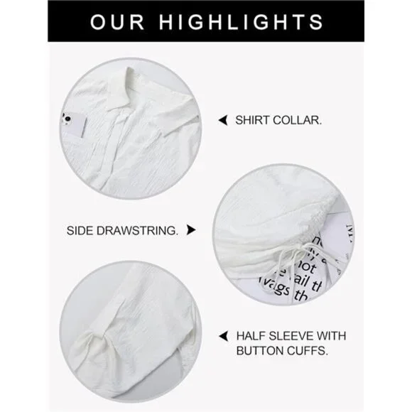 Women's Beach Cover Up Shirt Drawstring Swimsuit Dress